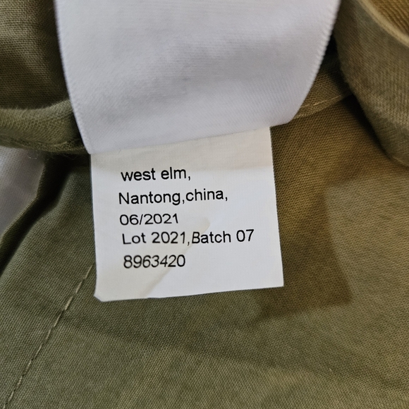 West Elm European Flax Linen Quilted Linework Sham Standard Queen Olive - Picture 5 of 8